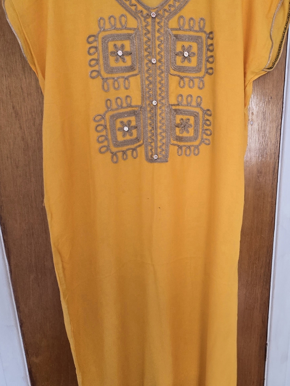 Embroidered Yellow Maxi Tunic Dress